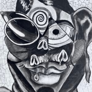 Crazy Pig Lady Original Charcoal Drawing