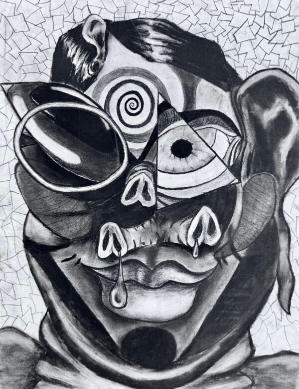 Crazy Pig Lady Original Charcoal Drawing